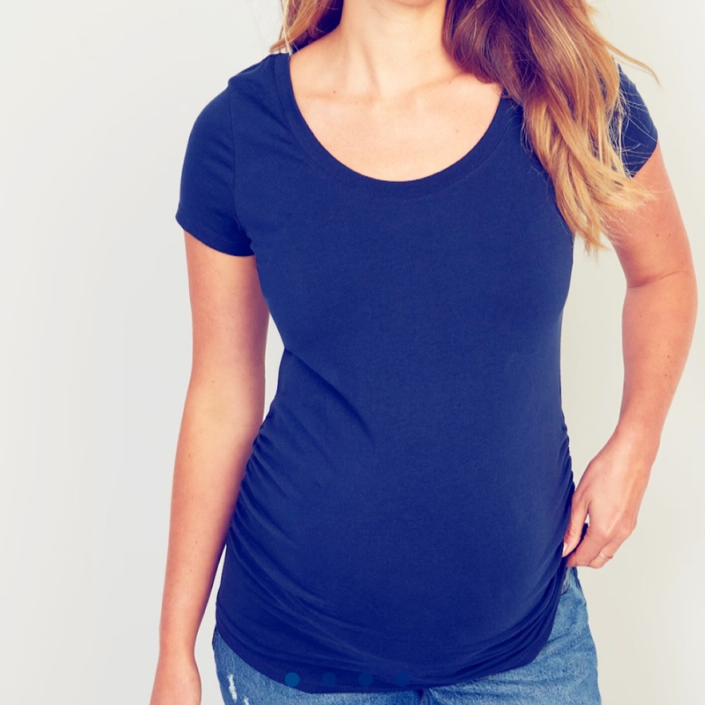 Smallshow maternity dark blue short sleeve scoop neck tee size large